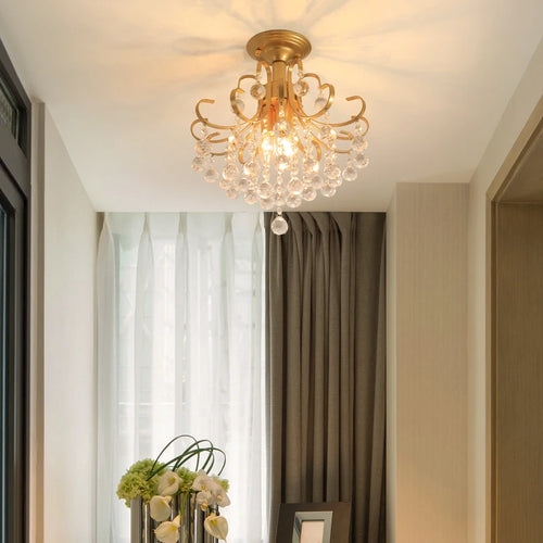 lustre moderne en cristal doré pour intérieur lumineux - vue 4 sur 16