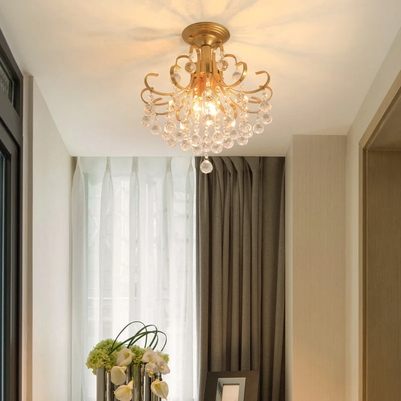 lustre moderne en cristal doré pour intérieur lumineux - vue 3 sur 16