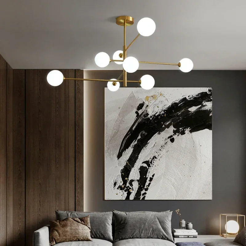 lustre led moderne en cuivre avec boule de verre mat - vue 3 sur 12