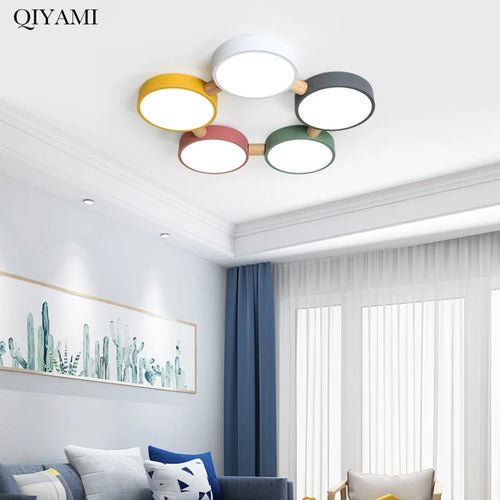 plafonniers créatifs macaron en bois pour indoorlighting led multicolore - vue 2 sur 20