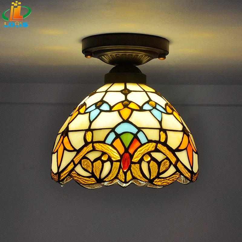 plafonnier baroque tiffany en verre pour décoration intérieure - vue 8 sur 8