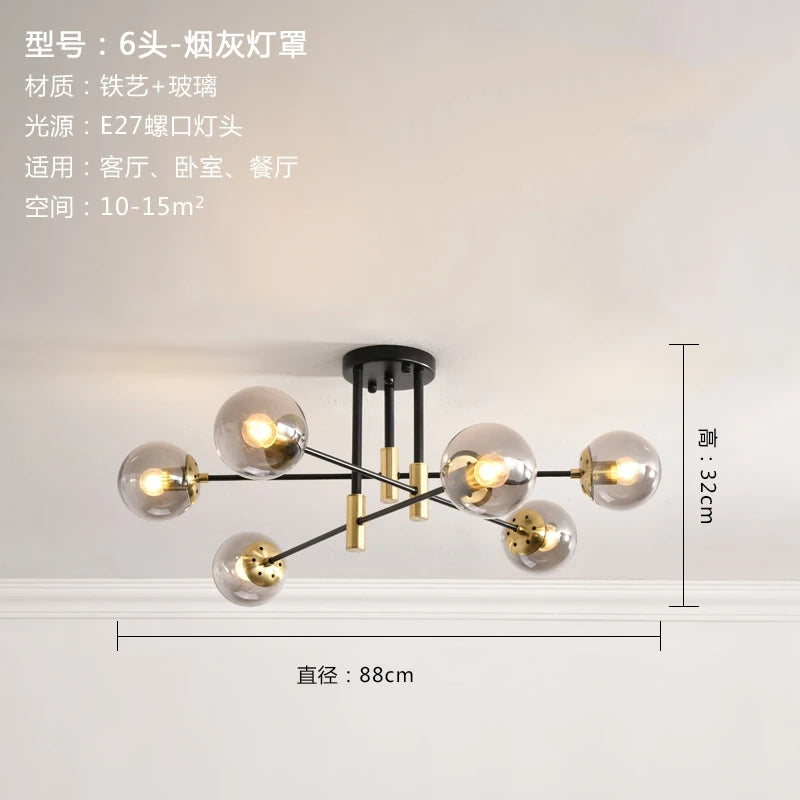 lustre nordique moderne led avec boules de verre - vue 17 sur 18