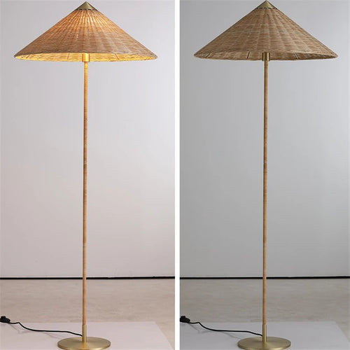 lampadaire led moderne nordique tissé à la main en bambou rotin - vue 6 sur 8