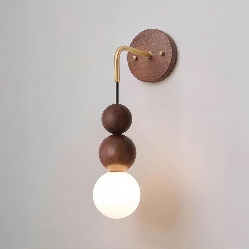 Walnut Wood Brass Gradient Glass Wall Light, Wall Sconce for Bedroom, Bedside, Living, Dining Room, Corridor aisle - vue 6 sur 8