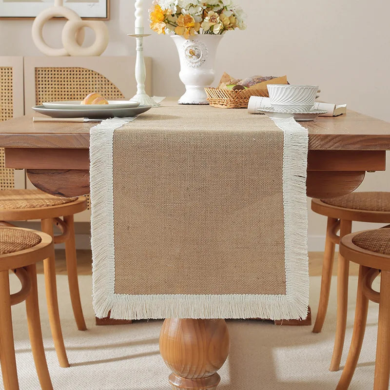 Chemin de table macramé rustique beige style bohème