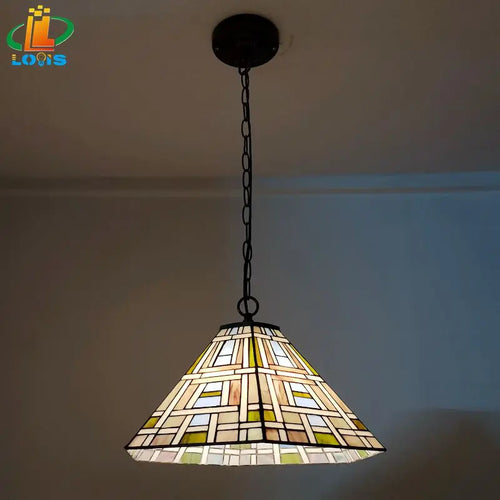lustre carré en verre style tiffany pour bar nordique - vue 3 sur 6
