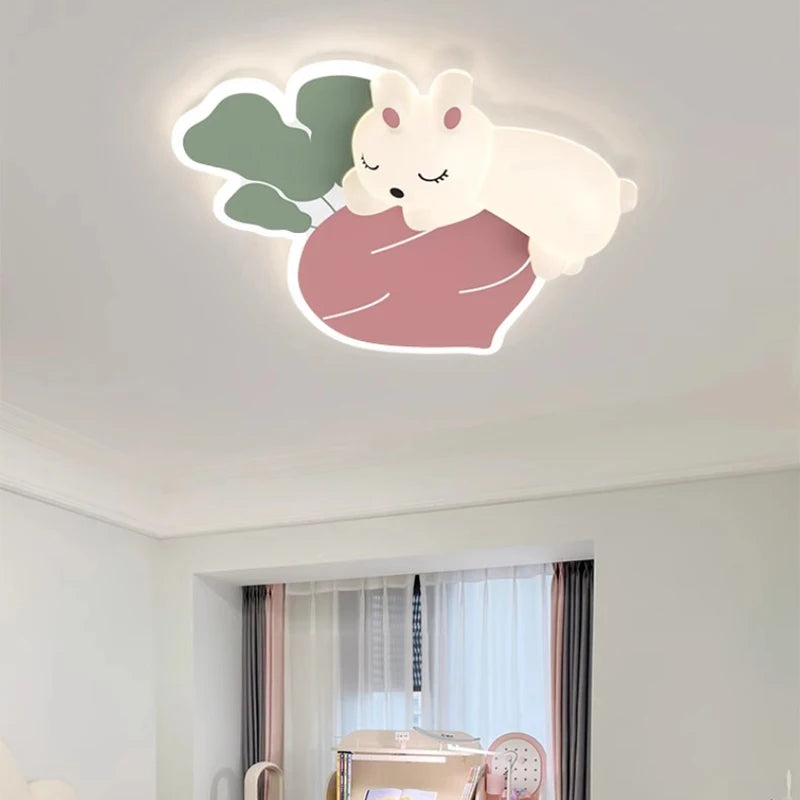 Cartoon Carrot Rabbit Lamps Warm Kids Bedroom Ceiling Light for Baby Girl Boy Childern's Room Lighting 220V Cloud Ceiling Light - vue 4 sur 7