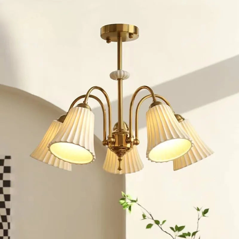 lustre rétro français en céramique et cuivre style américain design - vue 4 sur 13