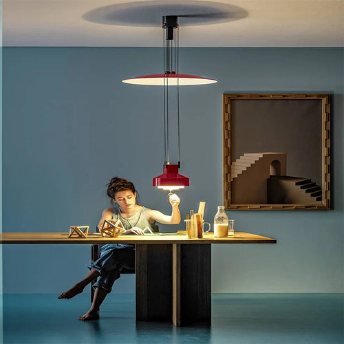 Nordic Creative LED Restaurant Stretching UFO Pendant Light Modern and Simple Vintage Dining Table and Bar Adjustable Ring Light - vue 2 sur 13