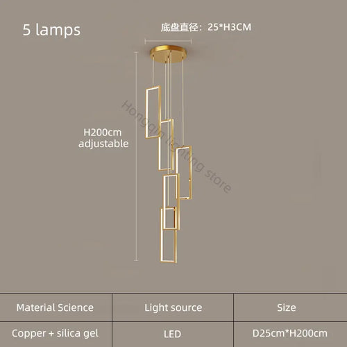 lustre moderne en cuivre avec éclairage LED design élégant - vue 15 sur 24
