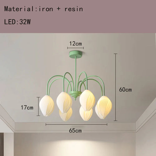 lustre en résine avec abat-jour romantique en métal - vue 10 sur 14