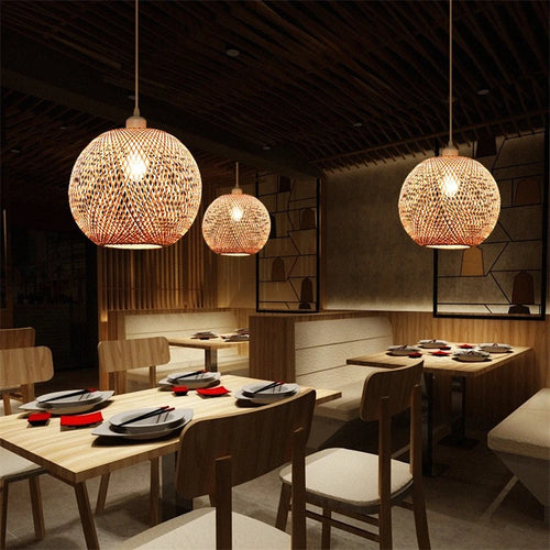 lustre moderne nordique en bambou tissé à la main led - vue 5 sur 10