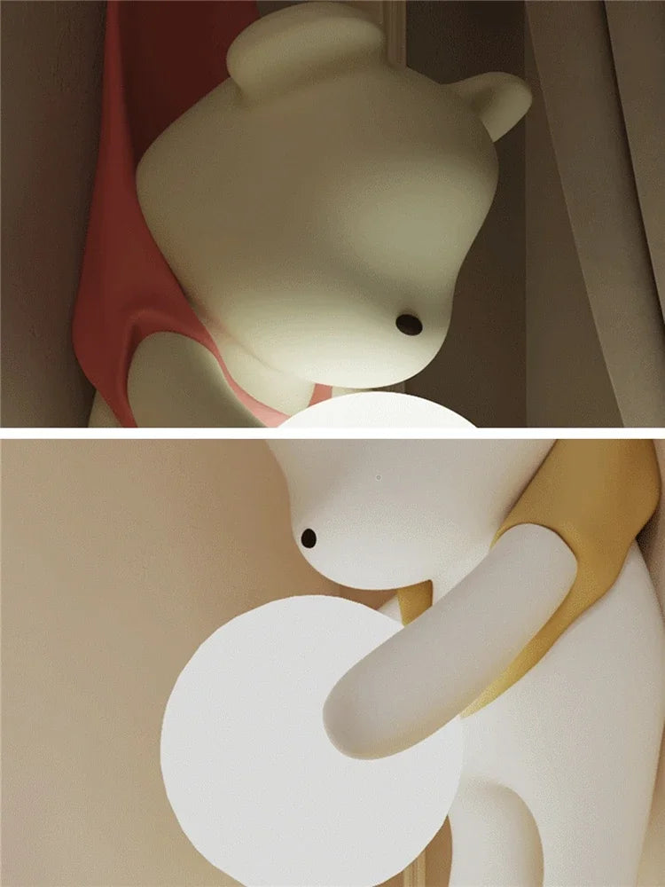 applique murale Style crème résine ours nordique LED salon chambre enfants chambre moderne créatif décor à la maison - vue 6 sur 8