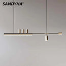 SANDYHA Restaurant moderne Lustres bande linéaire lampe à LED salle à manger Lustre Salon Design Luxe Luminarias Pendentes E Lustres
