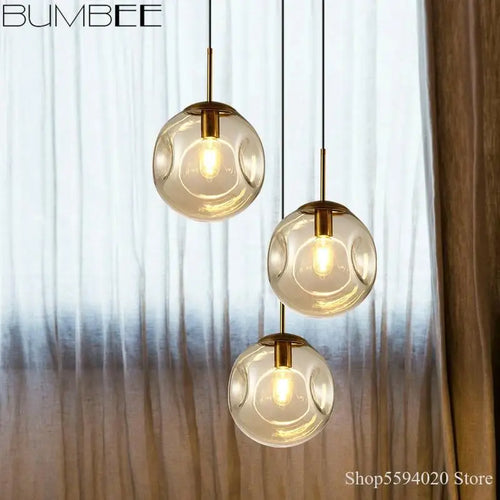 lustre suspension industriel simple boule verre moderne nordique - vue 3 sur 8