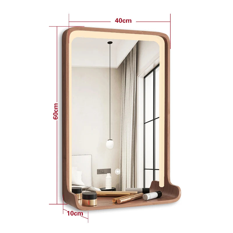 miroir en bois massif avec éclairage led et fixation murale - vue 17 sur 29