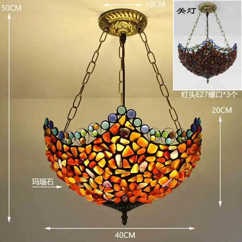 lustre en verre teinté style tiffany pour décoration intérieure suspendue - vue 11 sur 11