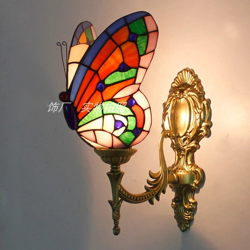 applique murale tiffany papillon décor méditerranéen vitrail miroir - vue 7 sur 13