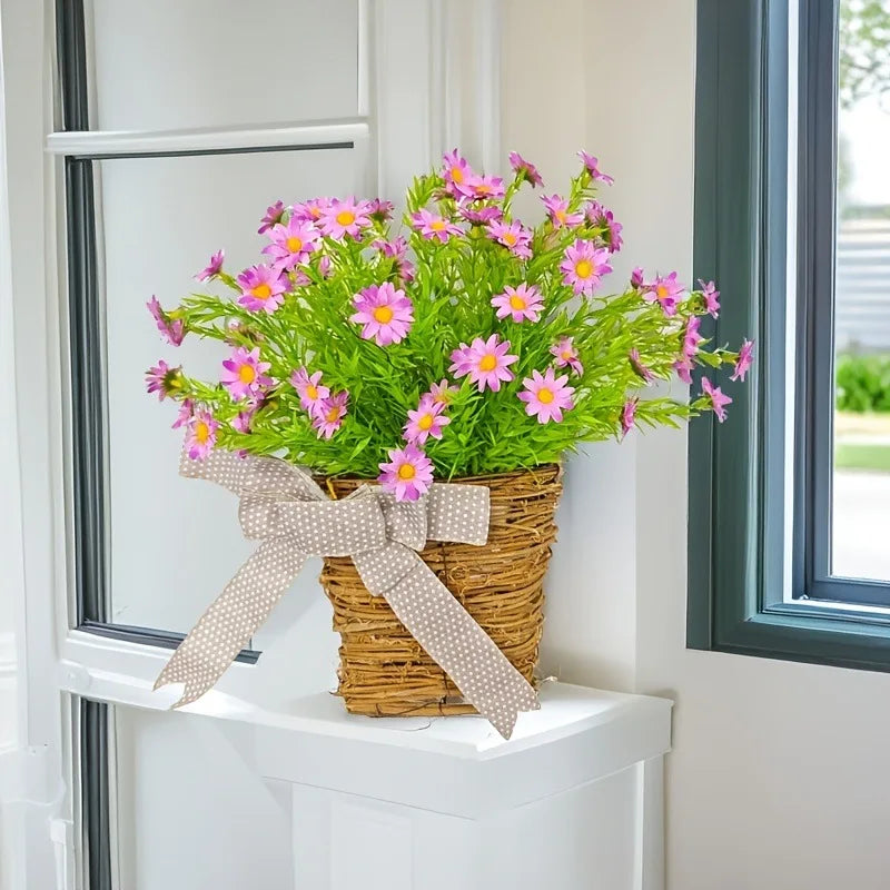 panier de fleurs artificielles couronne de printemps pour décoration de Pâques - vue 3 sur 10