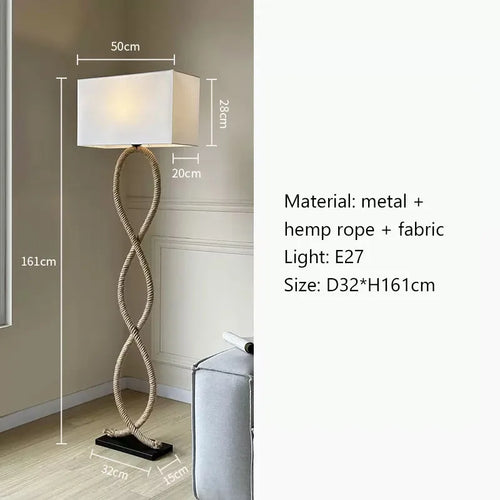 Nordique rétro Wabi Sabi chanvre corde tissu abat-jour lampadaire Led salon décor à la maison chambre canapé coin chevet lampe sur pied