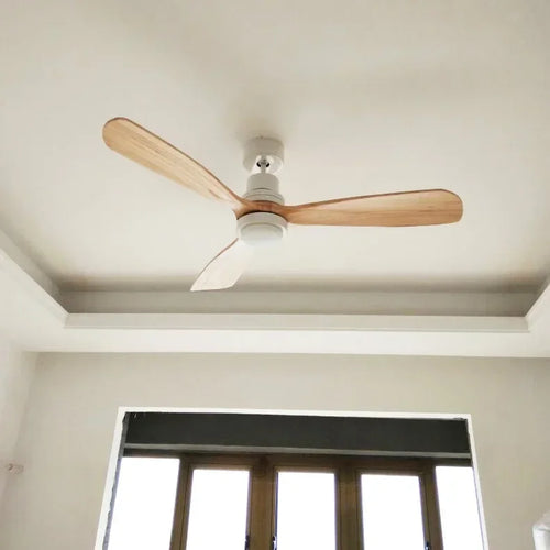 ventilateur de plafond en bois design vintage avec lumière intégrée - vue 4 sur 8