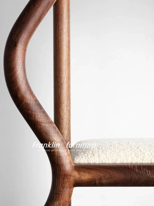 chaise rétro nordique en noyer avec coussin en laine d'agneau - vue 6 sur 7
