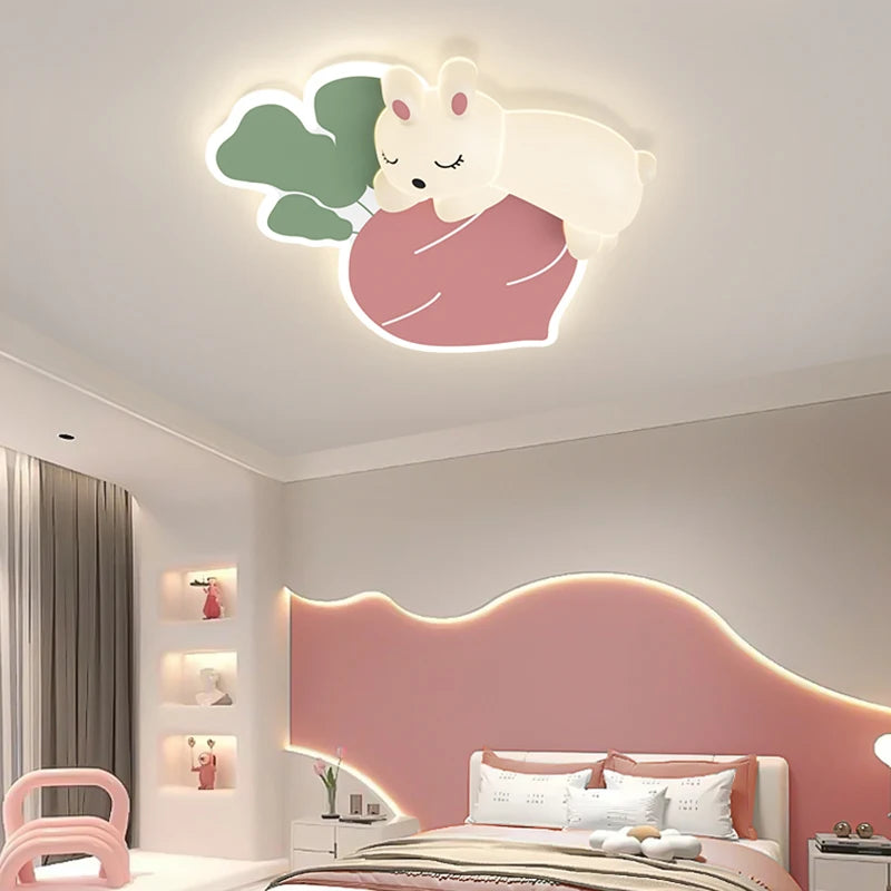 Cartoon Carrot Rabbit Lamps Warm Kids Bedroom Ceiling Light for Baby Girl Boy Childern's Room Lighting 220V Cloud Ceiling Light - vue 1 sur 7