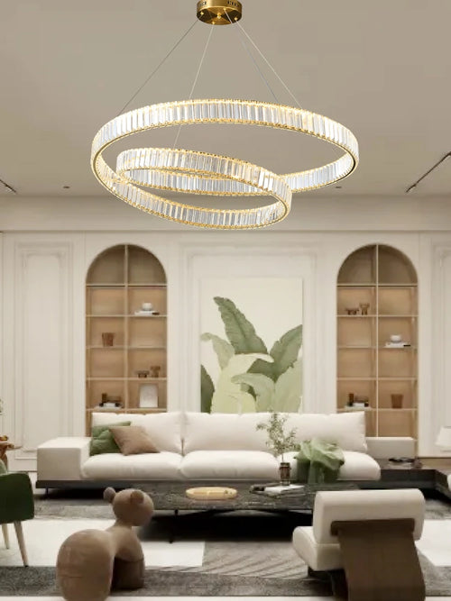 suspension led moderne en cristal design élégant et réglable - vue 2 sur 9