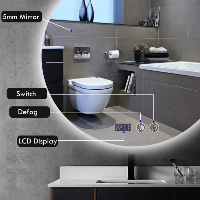 miroir rond avec rétroéclairage réglable et antibuée décoratif - vue 4 sur 10
