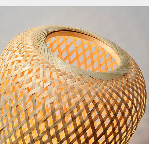 Lampadaire design osier bambou tissé style rétro - vue 7 sur 9
