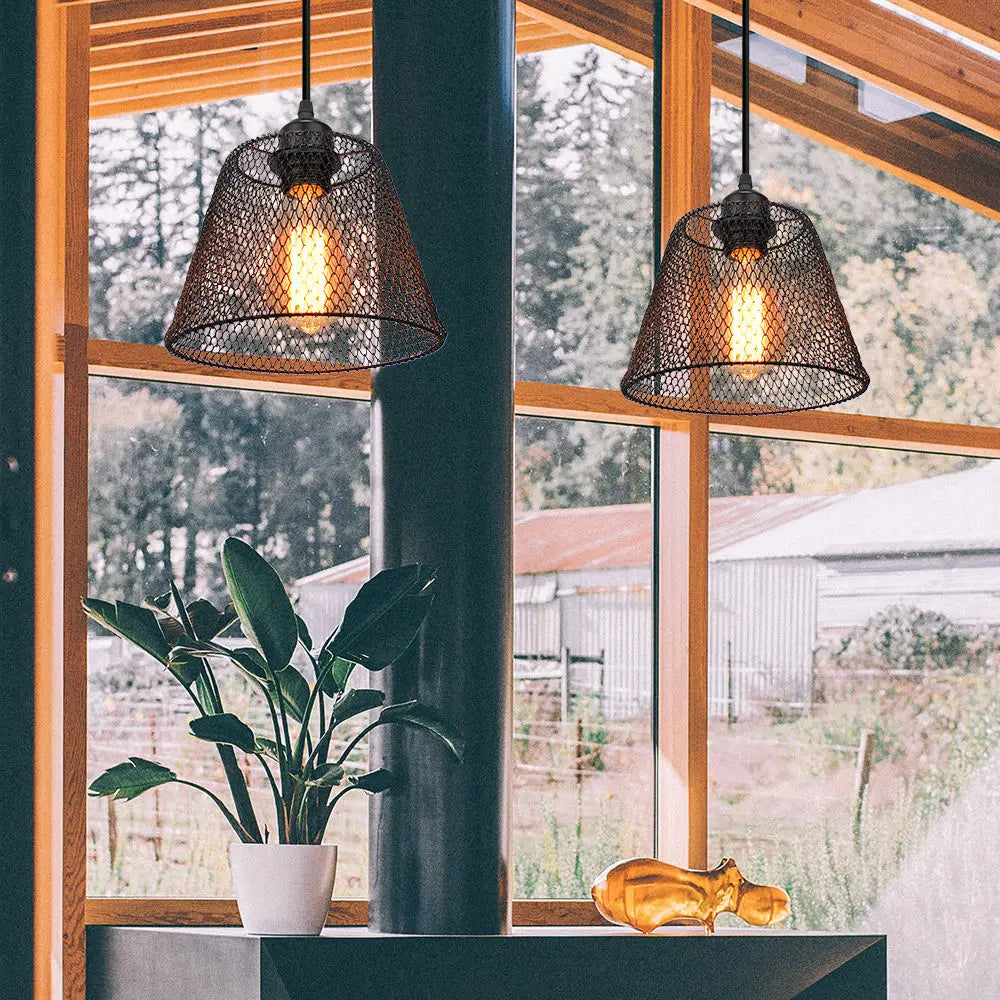 suspension vintage en métal abat-jour cage pour éclairage intérieur - vue 3 sur 24