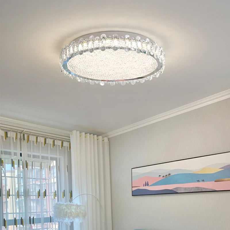 plafonnier led rond moderne en cristal pour restaurant hôtel 2022 - vue 3 sur 12
