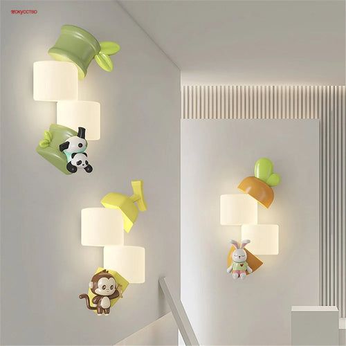 applique murale à led singe et panda pour enfants - vue 2 sur 7