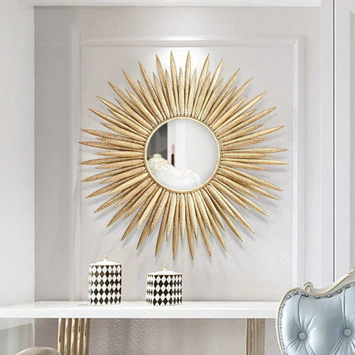 miroir mural décoratif en fer forgé tournesol design européen 3D - vue 2 sur 7