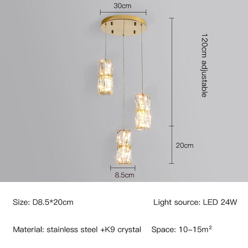 suspension nordique moderne en acier inoxydable et cristal décoratif - vue 14 sur 18