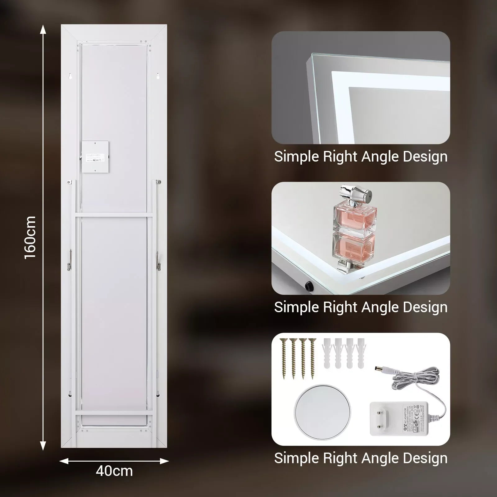 miroir led pleine longueur inclinable avec support et lumière réglable - vue 4 sur 7
