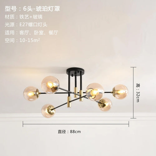 lustre nordique moderne led avec boules de verre - vue 13 sur 18