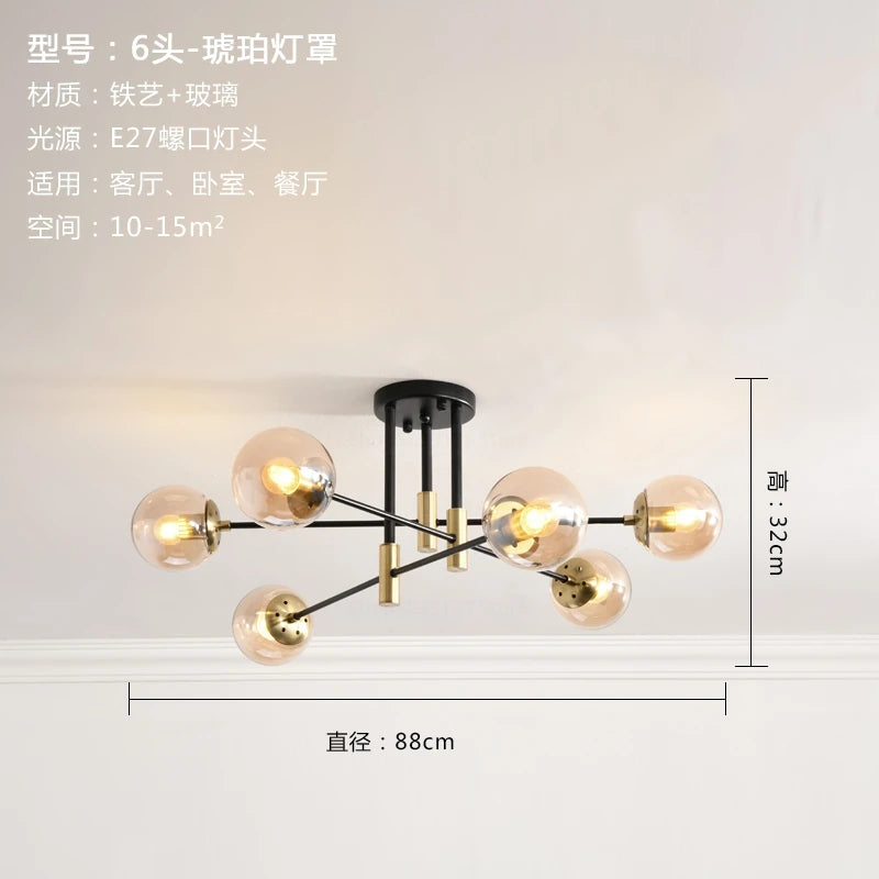 lustre nordique moderne led avec boules de verre - vue 12 sur 18