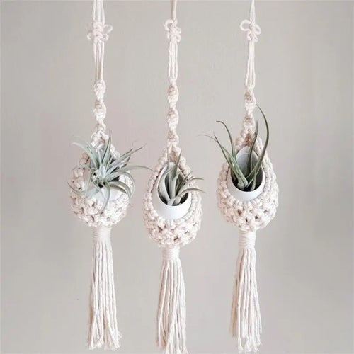 support mural en macramé pour plantes aériennes style bohème - vue 4 sur 10