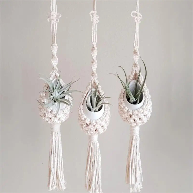 support mural en macramé pour plantes aériennes style bohème - vue 3 sur 10