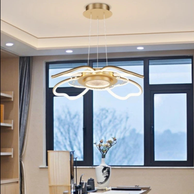 2023 Modern LED Chandelier Fixtures New Chinese Style Ceiling Fan Simple Rose Gold Living Room Chandelier - vue 4 sur 10
