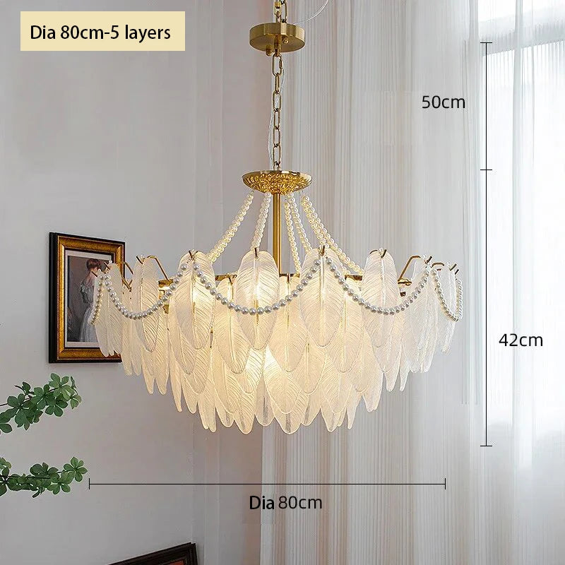 plafonnier de luxe en verre et plumes pour un éclairage décoratif intérieur - vue 8 sur 11