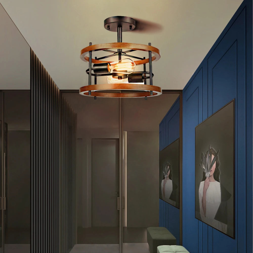 plafonnier industriel rétro à deux lampes pour intérieur - vue 4 sur 11