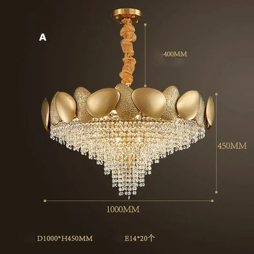 lustre moderne en cristal pampilles et acier inoxydable - vue 10 sur 16