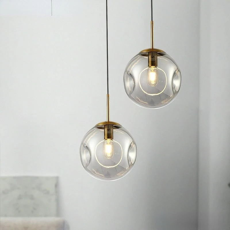 lustre suspension industriel simple boule verre moderne nordique - vue 3 sur 8