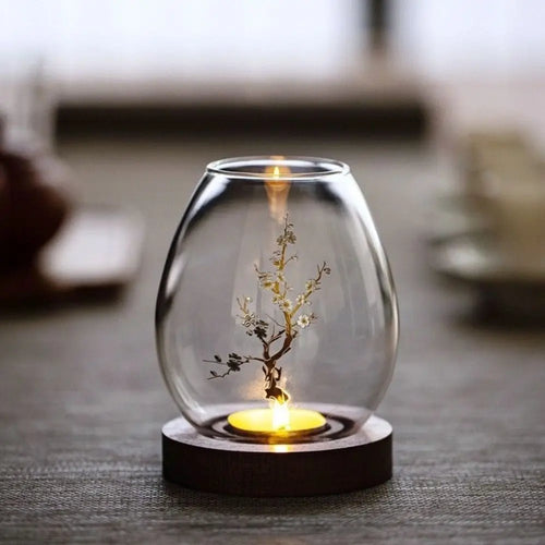 bougeoirs en verre avec couvercle décoration intérieure en bois - vue 3 sur 9
