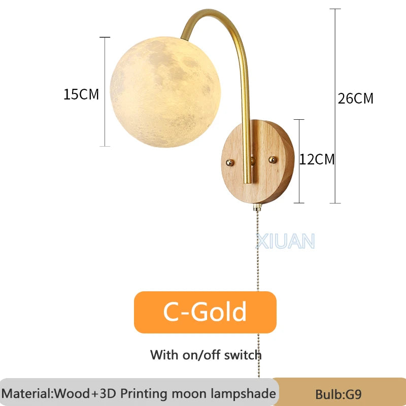 applique murale nordique en bois avec cordon interrupteur design coton - vue 12 sur 14