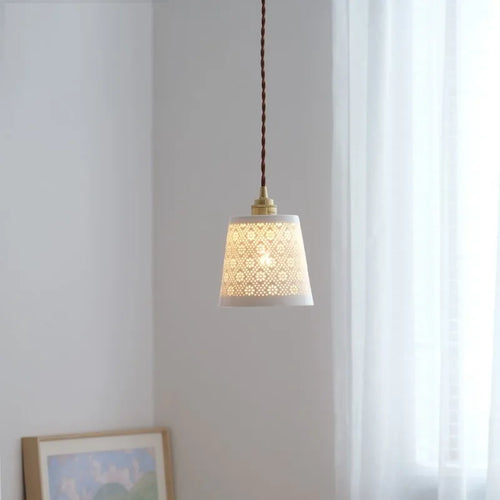 suspension LED design nordique cuivre céramique décorative - vue 4 sur 6