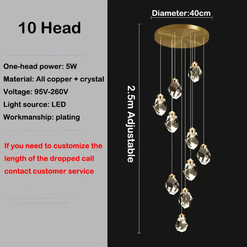 lustre en cristal led design en cuivre moderne et élégant - vue 14 sur 16