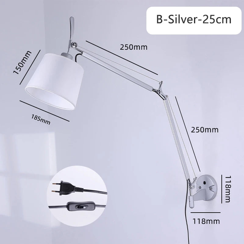 applique murale industrielle nordique pliable avec bras long pivotant - vue 10 sur 11